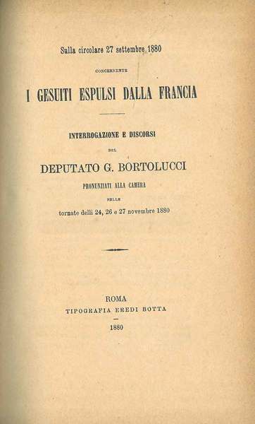 Sulla circolare 27 settembre 1880 concernente i gesuiti espulsi dalla …