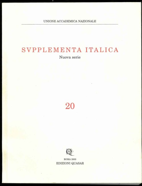 Supplementa italica. Nuova serie n. 20. Venusia.
