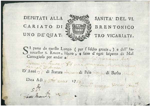 Deputati alla sanità del vicariato di Brentonico uno de' quattro …
