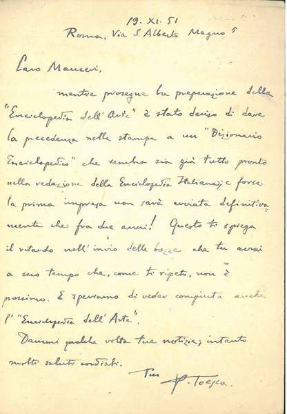 Cartolina postale viaggiata: "Roma, 20.11.1961" inviata a Enrico Marcucci