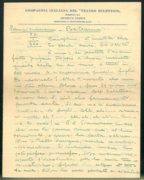 Lunga lettera a Mario Vivarelli su carta intestata: Compagnia Italiana …