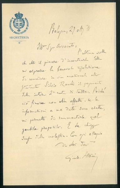 Lettera autografa e firmata.