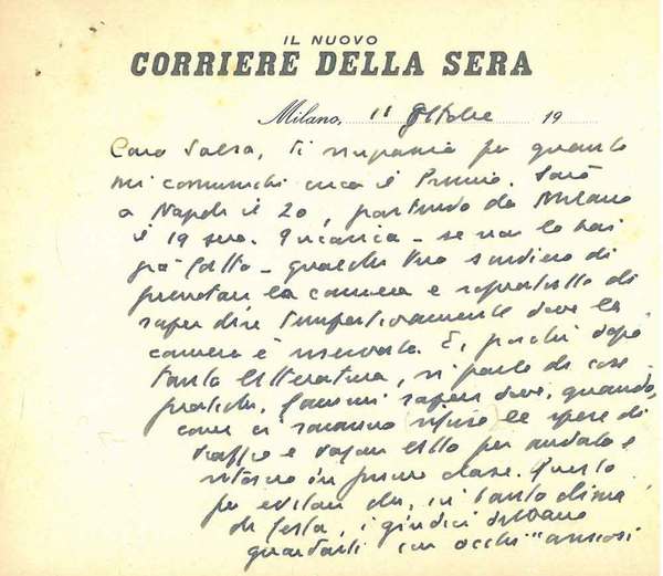 Cartolina intestata: "Il nuovo Corriere della Sera" datata: Milano, 11 …