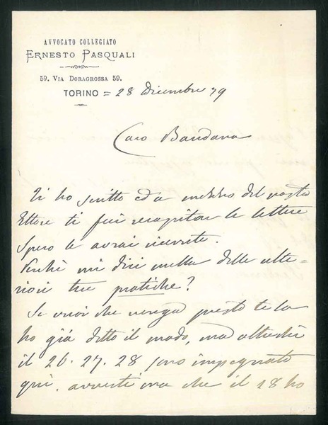 Biglietto autografo ripiegato.