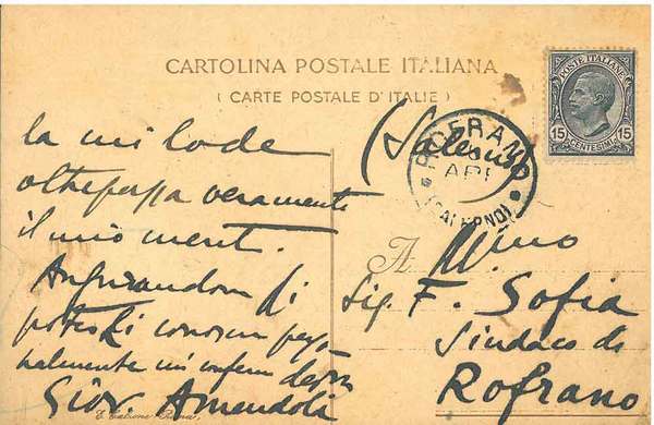 Cartolina postale viaggiata, con intestazione "Camera dei Deputati", datata "Roma, …