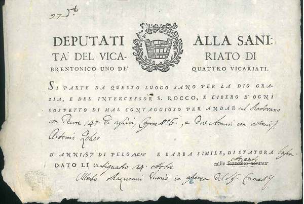 Deputati alla Sanità del vicariato di Brentonico uno de' quattro …