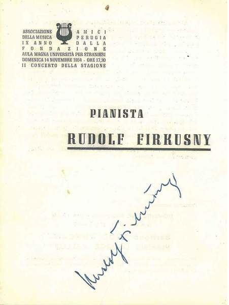 Firma autografa del pianista sul programma di sala della Associazione …
