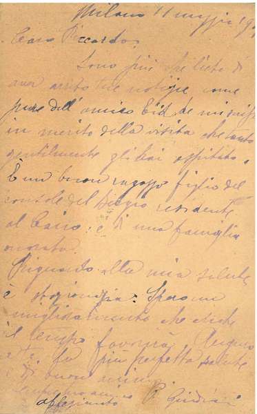 Cartolina postale viaggiata, datata: "Milano, 11 maggio 1905"