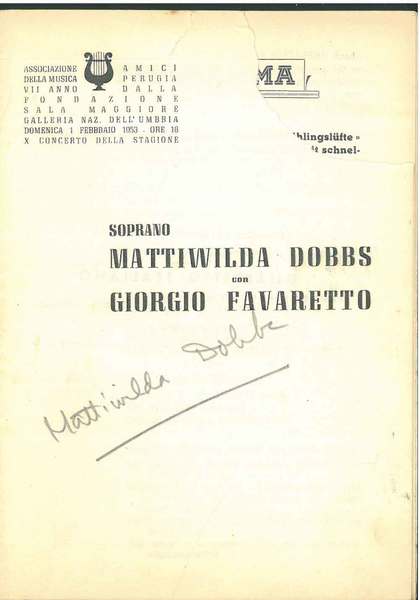 Firma autografa del soprano alla copertina del programma di sala …