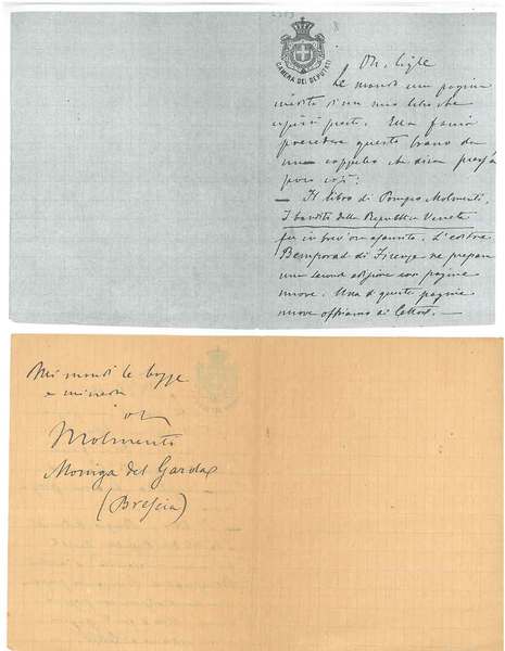 Foglietto piegato con intestazione della Camera dei Deputati