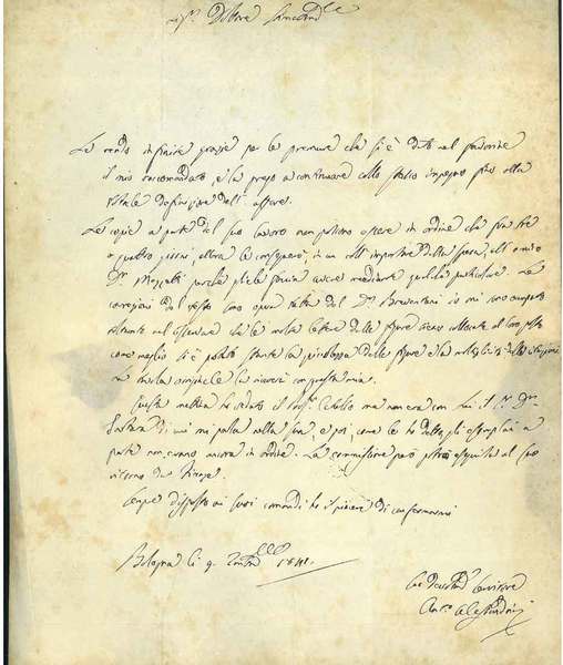 Doppio foglio bianco piegato con 14 righe autografe e manoscritte: …