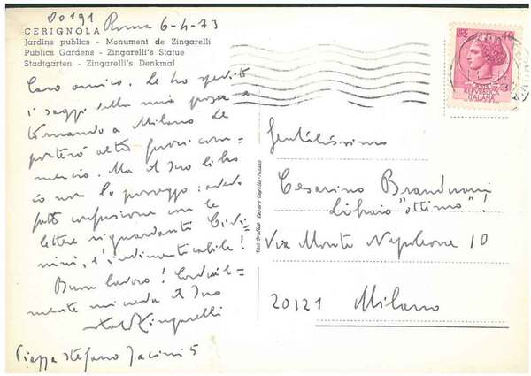 Cartolina viaggiata con fotografia dei giardini pubblici di Cerignola, datata: …
