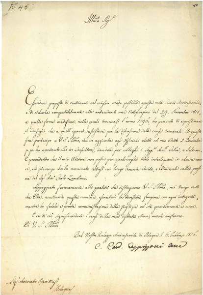 Foglio bianco datato: "6 febbraio 1816"
