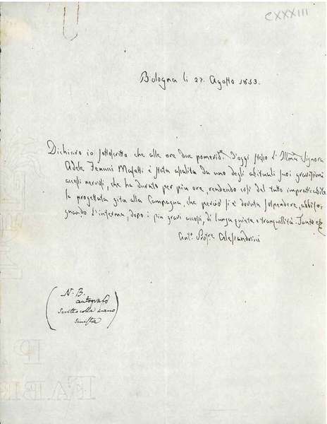 Foglio bianco con 5 righe autografe e firmate dal prof. …