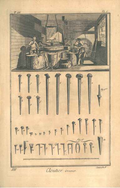 Cloutier grossier contenant deux planches. Tavole originali dell'enciclopedia di Diderot …