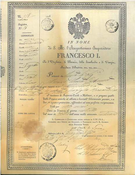 In Nome di S. M. L'augustissimo Imperatore Francesco I. Partendo …