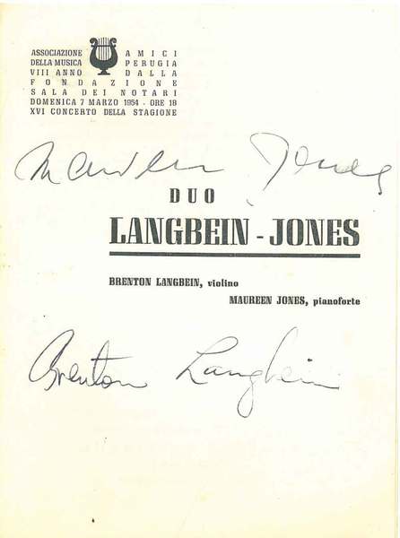 Firma autografa dei due concertisti sul programma di sala della …