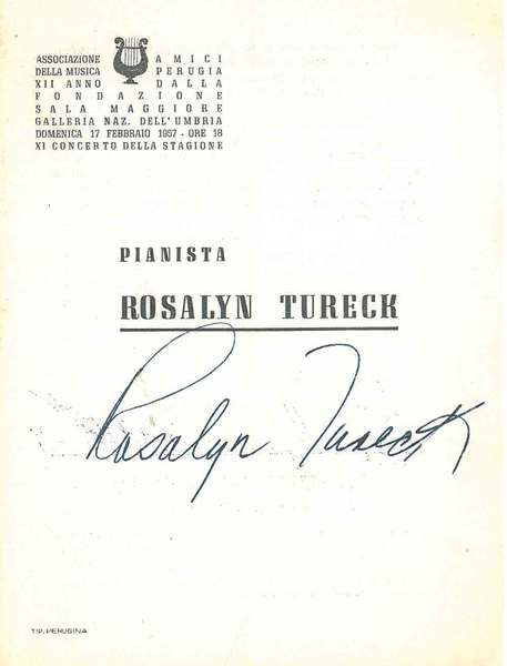 Firma autografa della pianista al frontespizio del libretto del concerto …