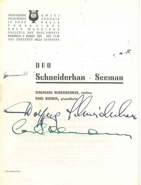 Firma autografa dei due musicisti alla copertina del programma di …
