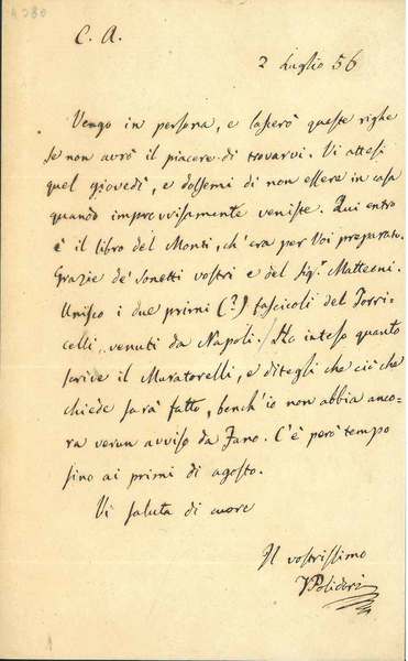 Foglio piegato datato: "2 luglio 56"