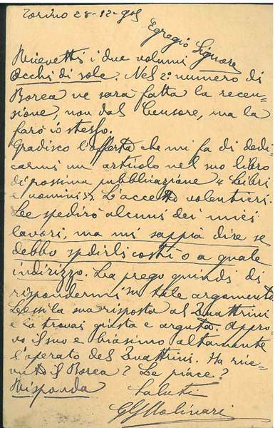 Cartolina postale viaggiata, inviata a Francesco Cozzanini Mussi e datata: …