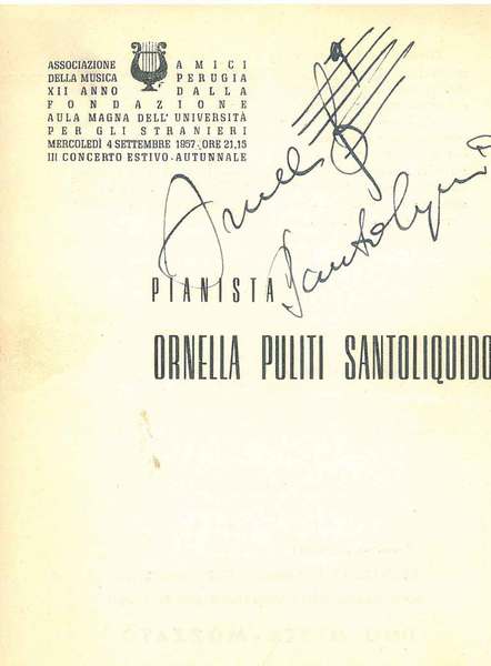 Firma autografa con chiave musicale di Santoliquido alla copertina del …