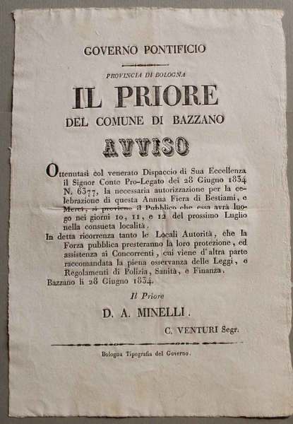 Governo Pontificio. Provincia di Bologna Il priore del Comune di …