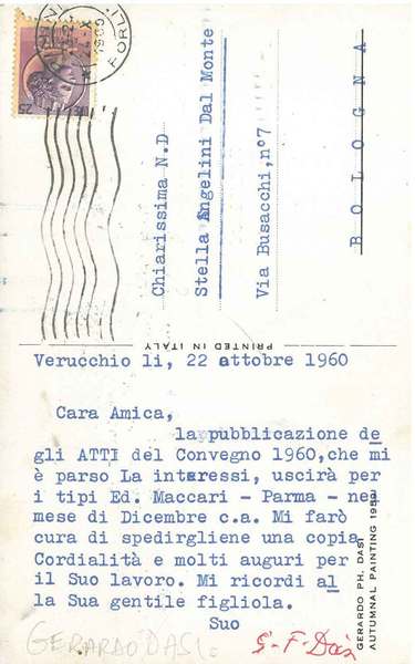 Cartolina illustrata, viaggiata: "Forlì, 24.X.1960"