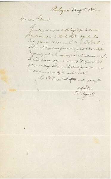 Foglio ripiegato, datato Bologna 24 Agosto