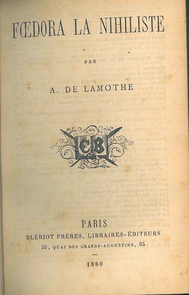 Foedora la Nihiliste par A. De Lamothe
