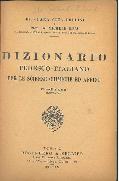Dizionario tedesco-italiano per le scienze chimiche ed affini