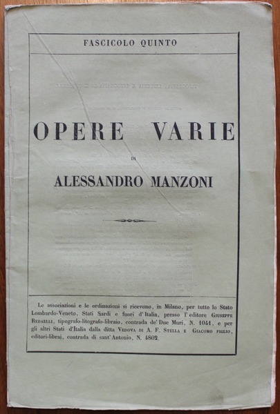 Opere varie di Alessandro Manzoni. Fascicolo quinto. Lettre a M. …