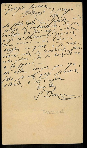 Cartolina postale inviata al direttore della Cronaca Artistica di Catania, …