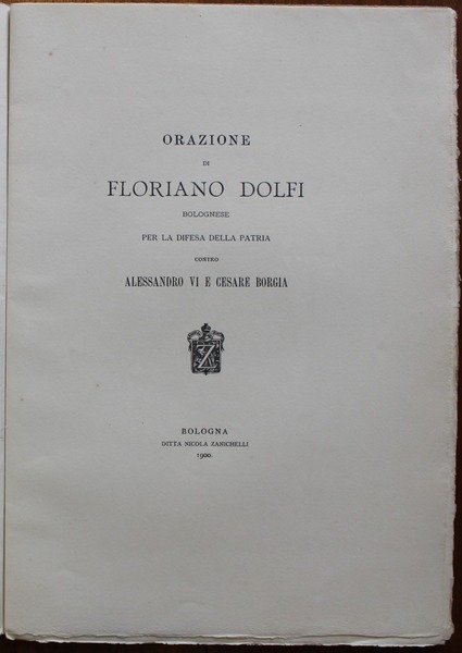 Orazione per la difesa della patria contro Alessandro VI e …