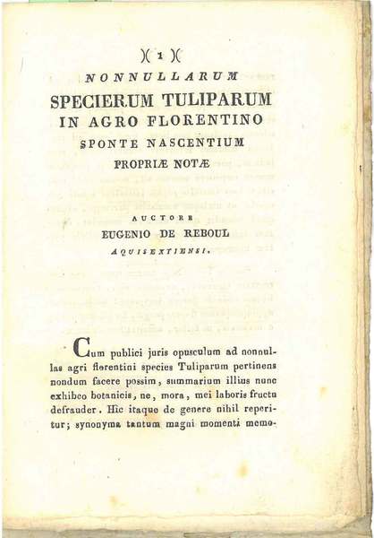Nonnullarum Specimen Tuliparum in agro florentino sponte nascentium propiae notae. …