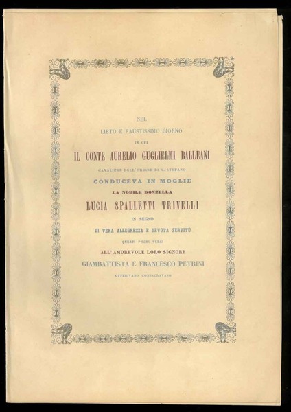 Nel lieto e faustissimo giorno in cui il conte Aurelio …