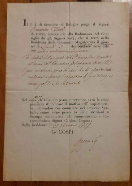 Convocazione alla Radunanza del Consiglio dè 48 Signori Savj nella …