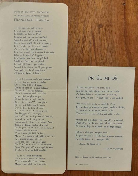 Versi in dialetto Bolognese in onore dell'orafo e pittore Francesco …