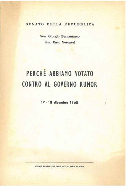 Perchè abbiamo votato contro il governo Rumor. 17-18 dicembre 1968