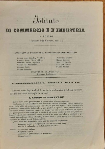 Istituto di Commercio e d'Industria in Torino. Programma corso elementare, …