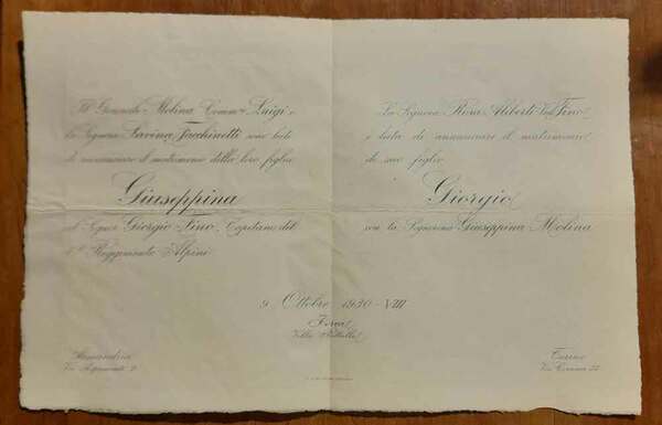 Annuncio di matrimonio inviato all'editore Giuseppe Guidetti di Reggio Emilia, …