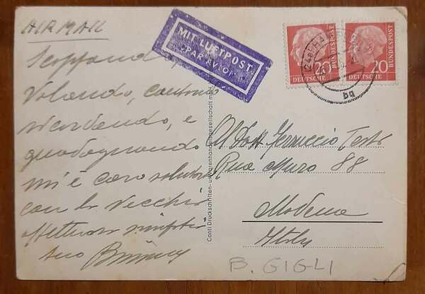 Cartolina con 7 righe manoscritte e firmate, inviata a Ferruccio …