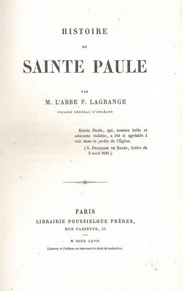 Histoire de Sainte Paule