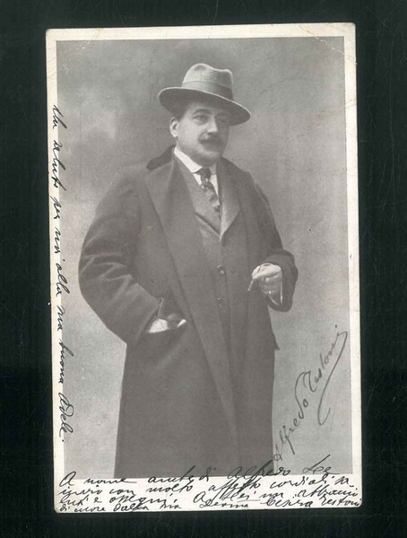 Cartolina con ritratto di Alfredo Testoni e firma a stampa …