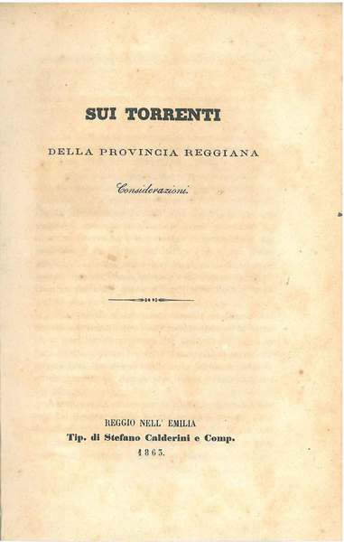 Sui torrenti della provincia reggiana. Considerazioni