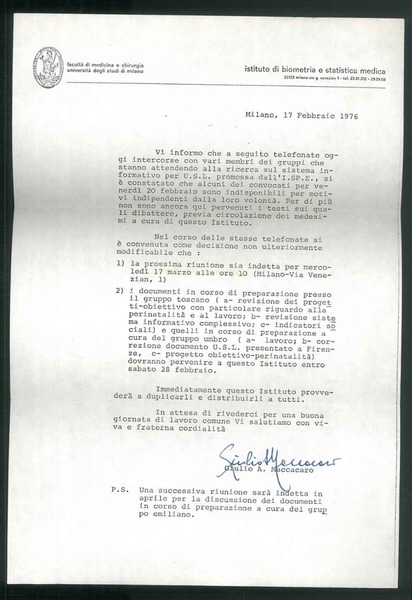 Lettera di 35 righe dattiloscritte con firma autografa data 17 …