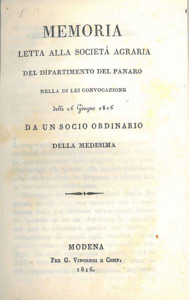 Memoria letta alla Società agraria del Dipartimento del Panaro nella …