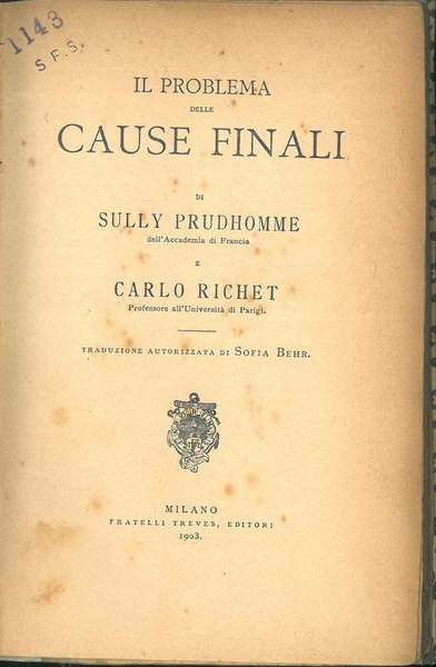 Il Problema delle cause finali. Traduzione autorizzata di Sofia Behr