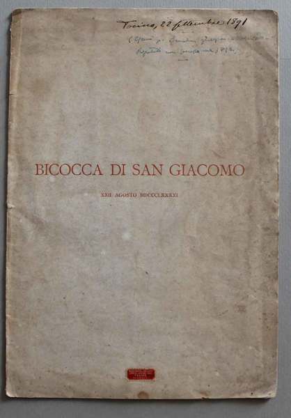 Bicocca di San Giacomo. XXII agosto MDCCCLXXXXI. Ode di Giosué …