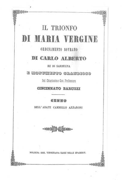 Il trionfo di Maria Vergine ordinamento sovrano di Carlo Alberto …